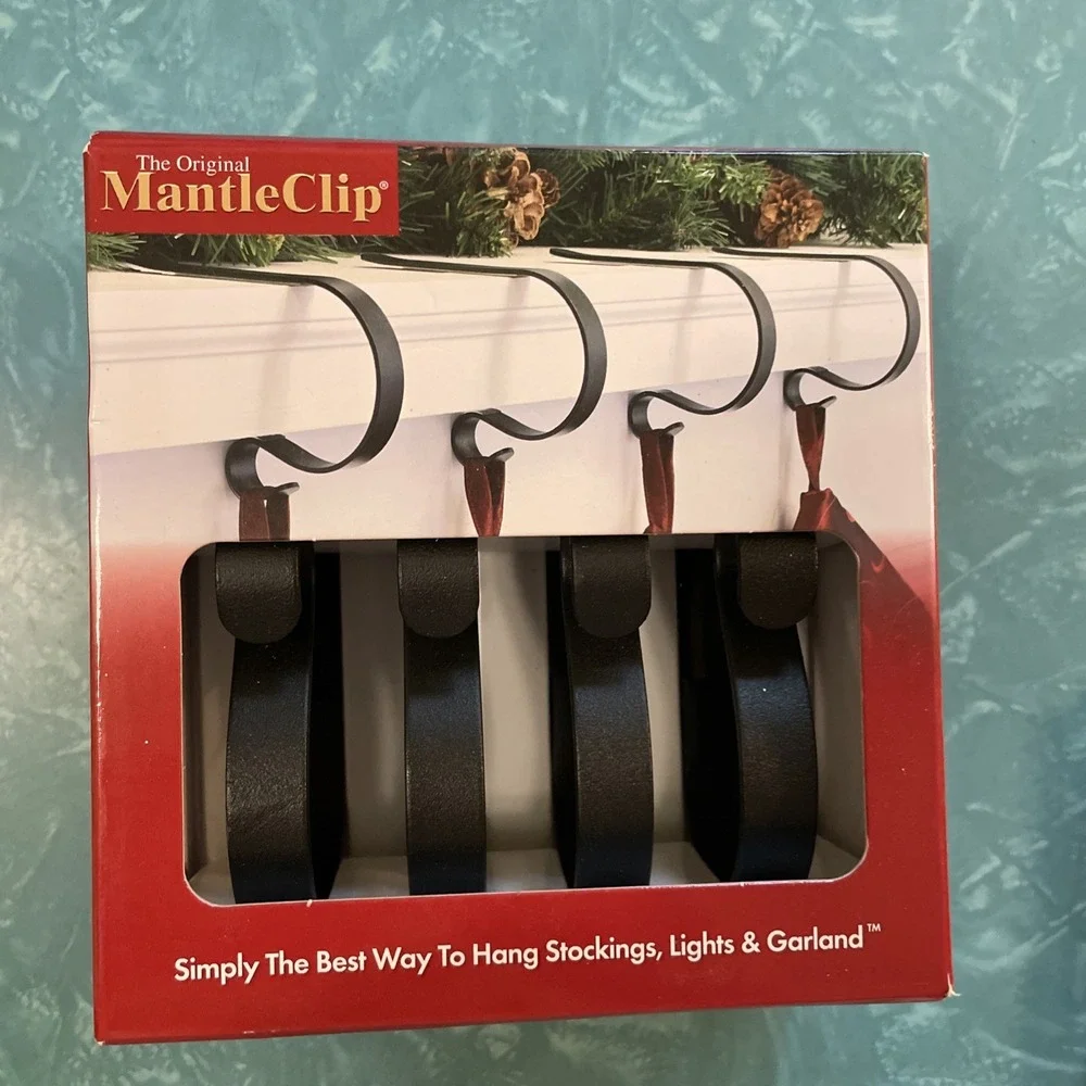 Original Mantle Clip Stocking Hanger flat black Christmas Holiday Garland New
